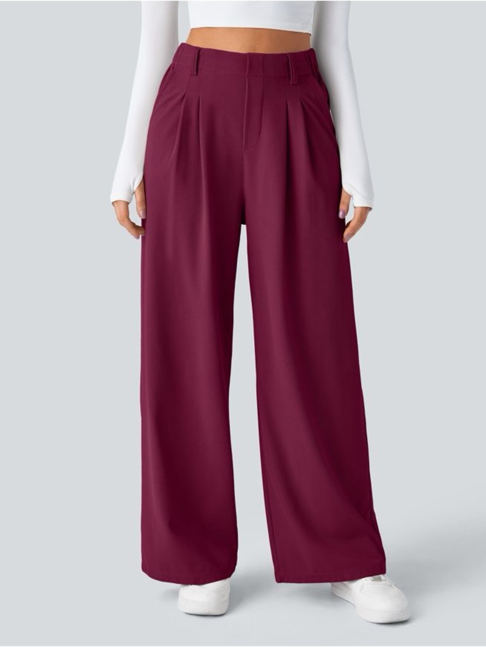 Halara Flex High Waisted Pocket Wide Leg Waffle Work Pants Anemone Small Petite